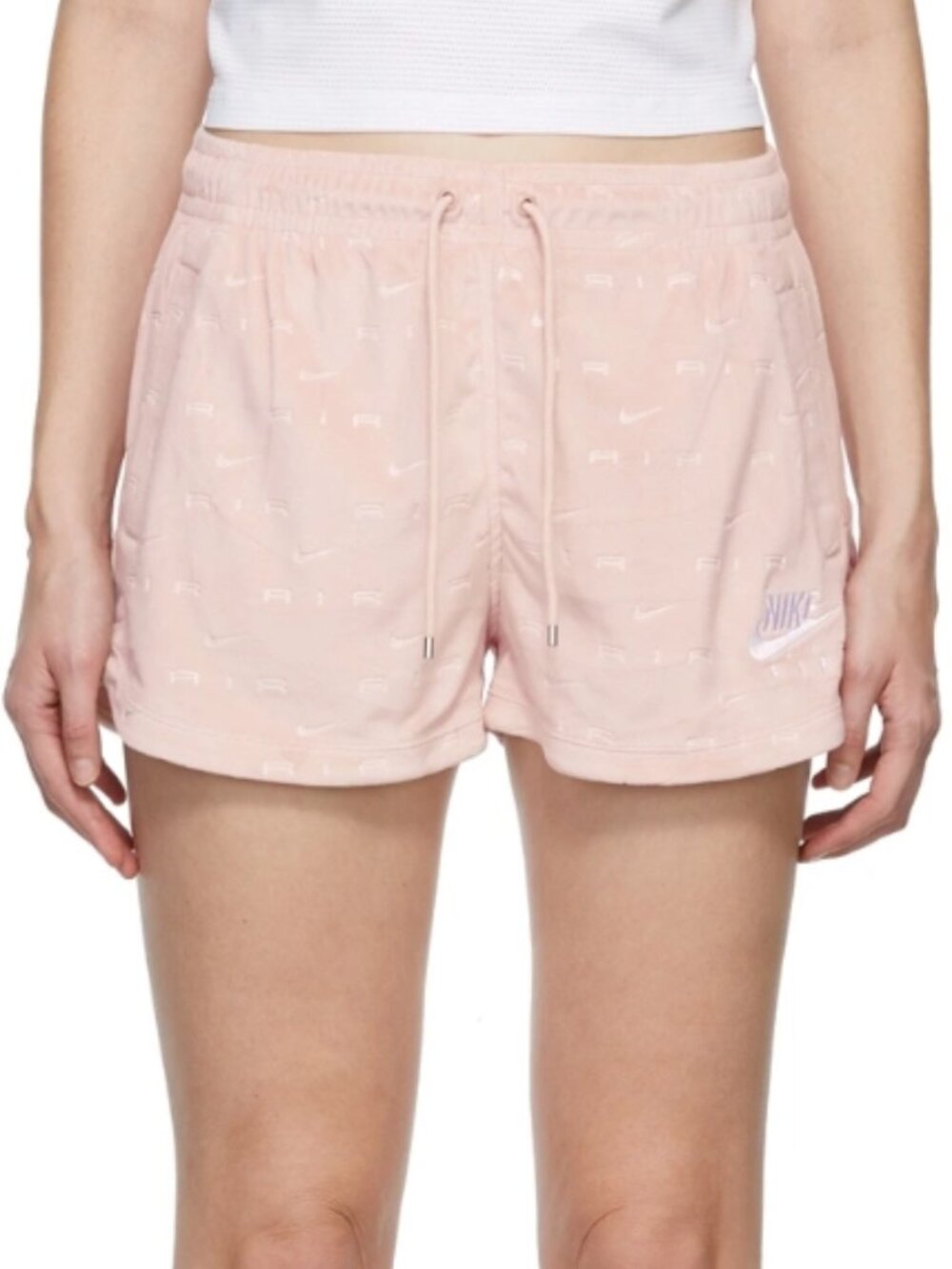 Nike Pink Velour Logo Shorts 2X Athletic Workout Pink Drawstring Pull On Logo